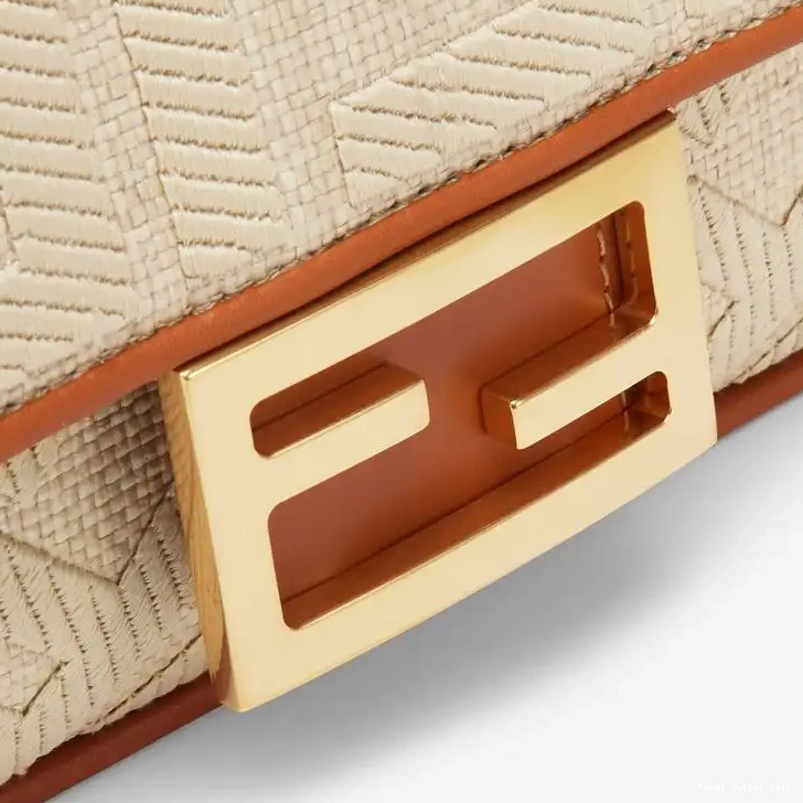 Cheap Bag Baguette In Beige FF Mini Motif Straw Fendi 0526